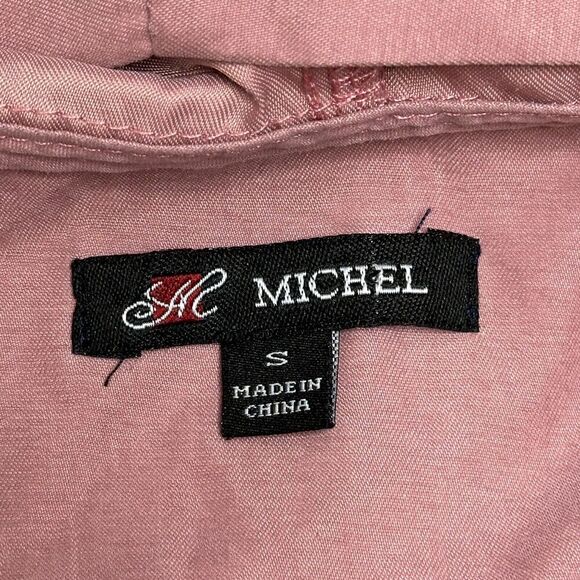 Michel Womens Size S Small Pink Jacket Hood Open Front 3/4 Roll Tab Sleeves Soft - Picture 8 of 9